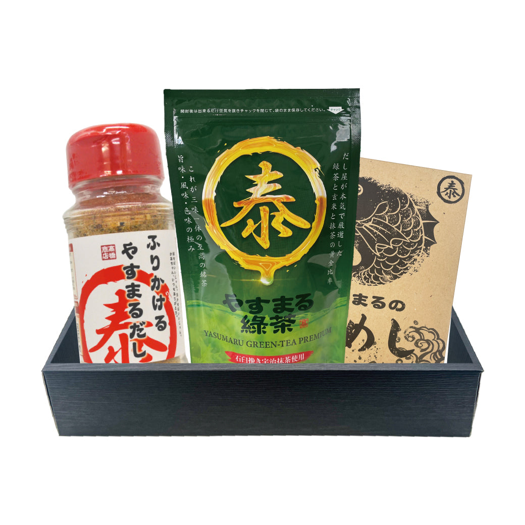 Bセット. ふりかけるやすまるだし・やすまる緑茶・やすまるの鯛めし