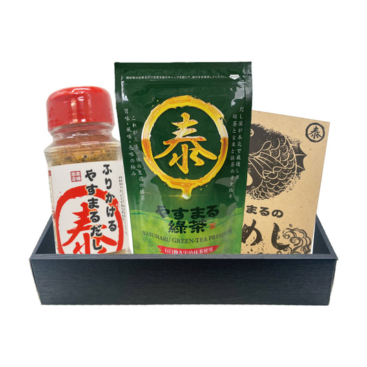 Bセット. ふりかけるやすまるだし・やすまる緑茶・やすまるの鯛めし